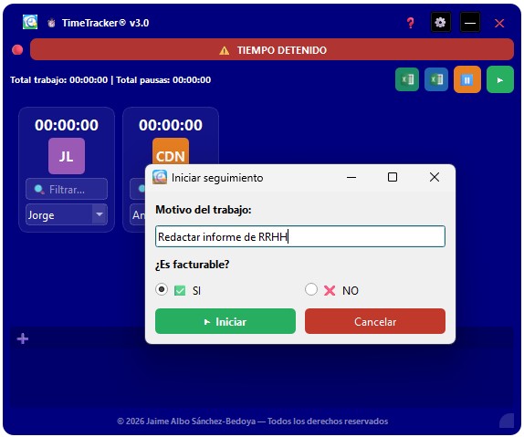 Inicio de registro de tiempo