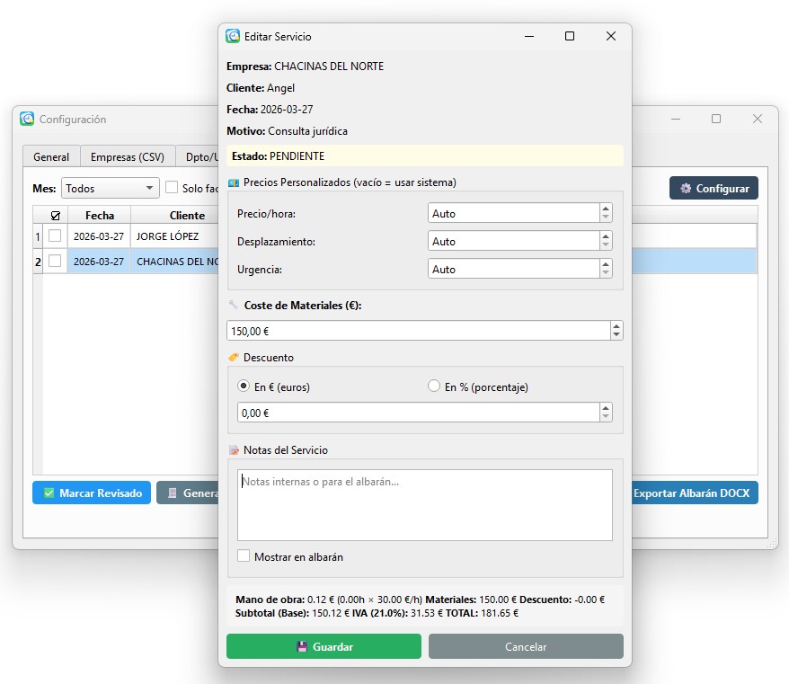 Edicion de servicios en facturaci├│n