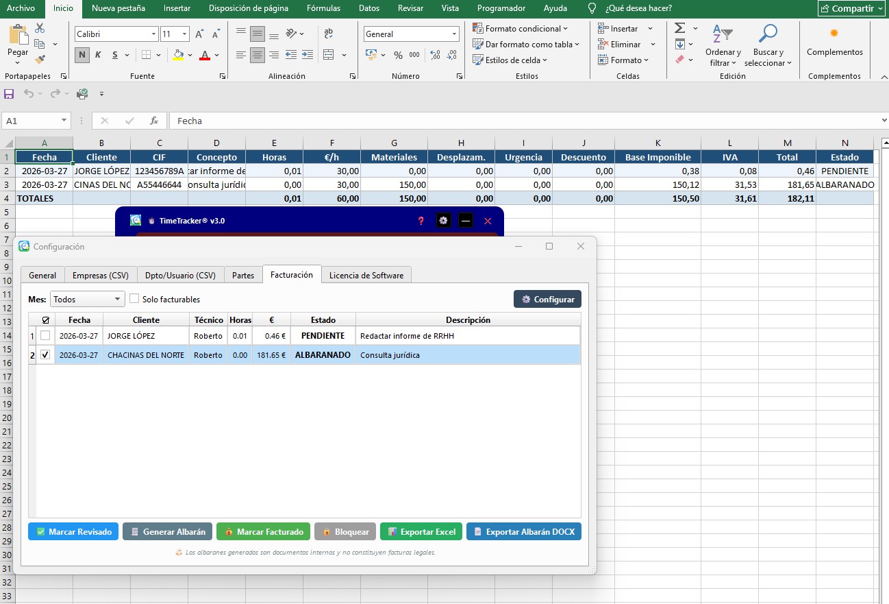 Exportacion a excel de albaranes