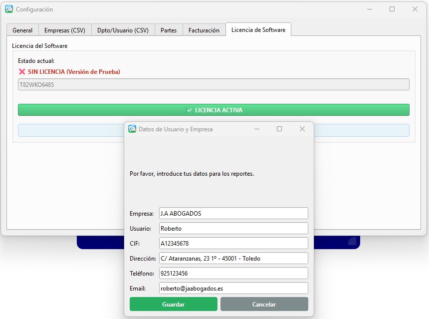 Registro e introduccion de los datos de usuario